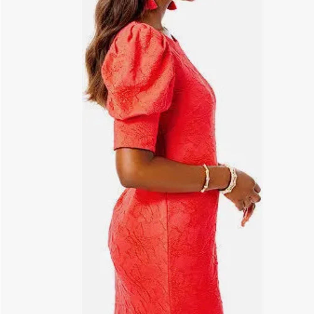Lilly Pulitzer Vibrant pinkish/red‎ puff Sleeve Dress - Picture 4 of 8